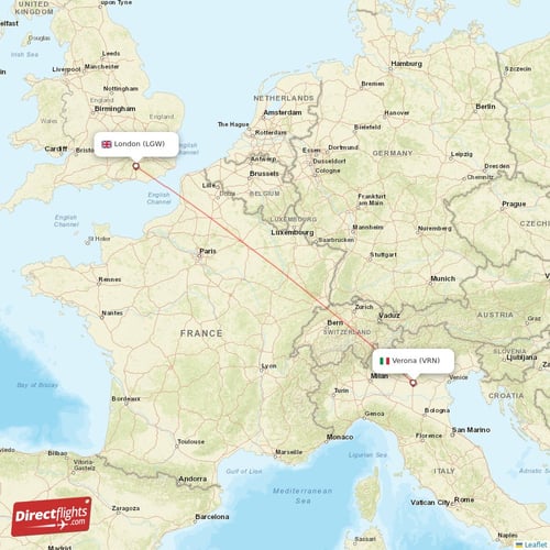 London - Verona direct flight map