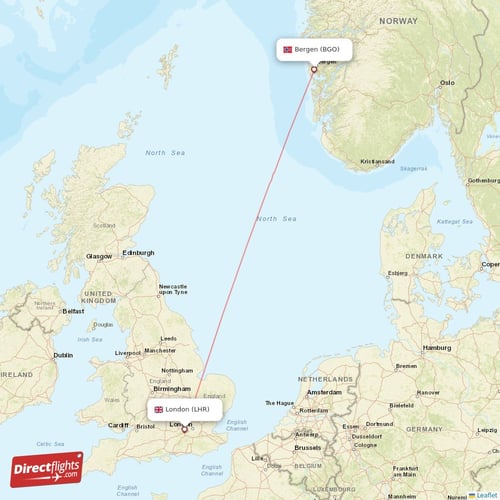 London - Bergen direct flight map