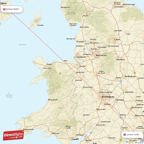 London - Belfast direct flight map