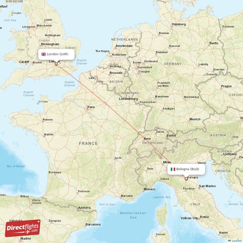 London - Bologna direct flight map