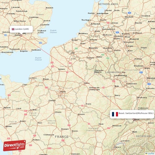 London - Basel, Switzerland/Mulhouse direct flight map