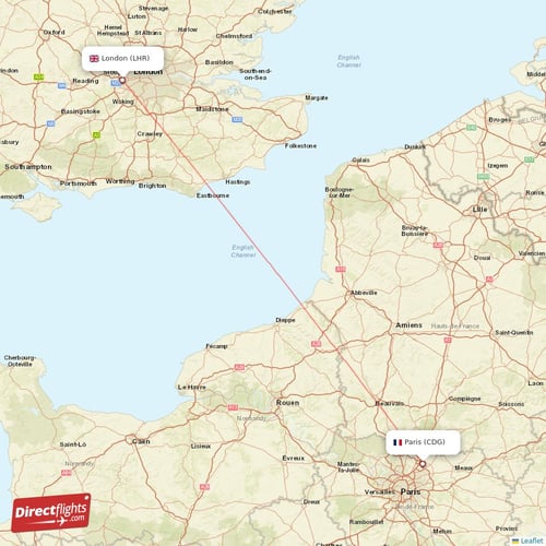 London - Paris direct flight map