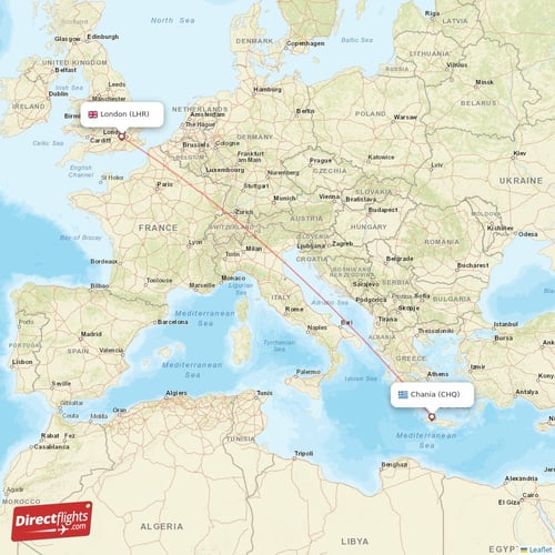 London - Chania direct flight map