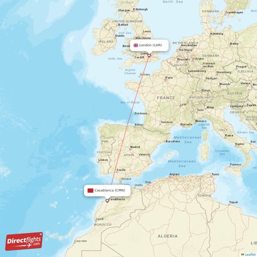 London - Casablanca direct flight map