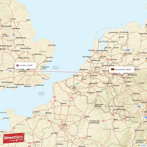 London - Dusseldorf direct flight map