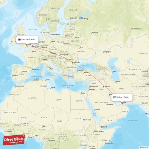 London - Dubai direct flight map