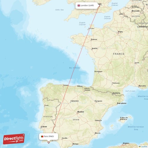 London - Faro direct flight map