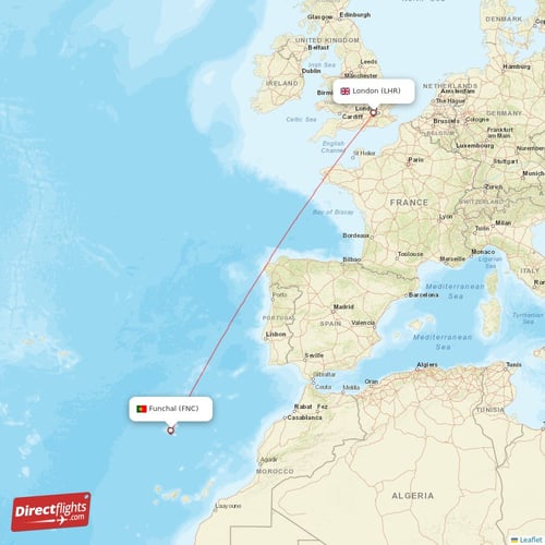 London - Funchal direct flight map