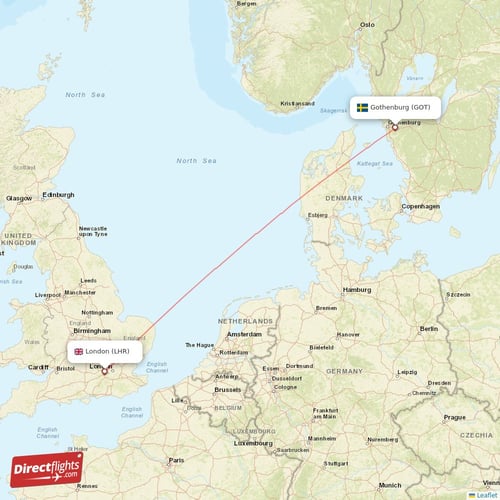 London - Gothenburg direct flight map