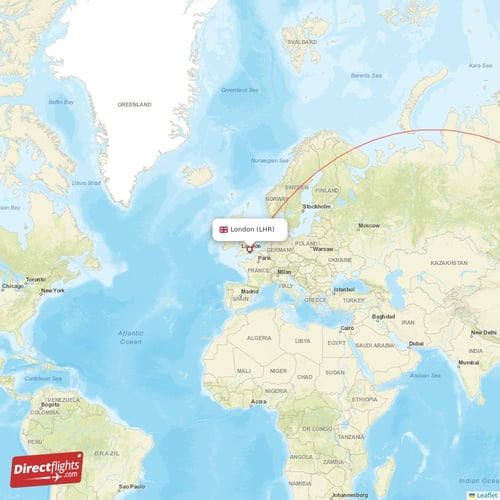 London - Tokyo direct flight map
