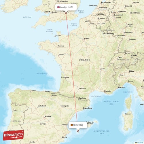 London - Ibiza direct flight map
