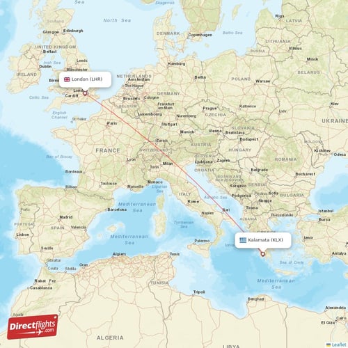 London - Kalamata direct flight map