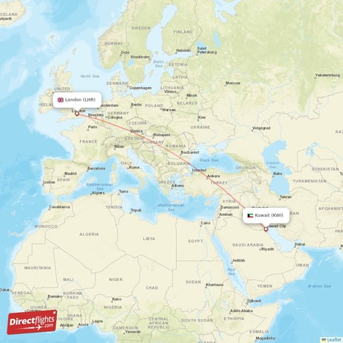 London - Kuwait direct flight map