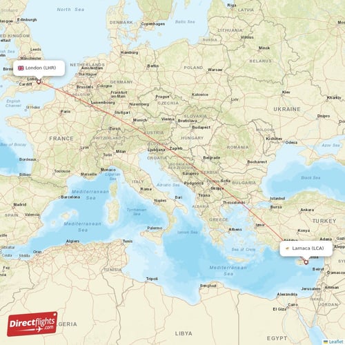 London - Larnaca direct flight map