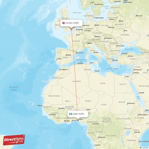 London - Lagos direct flight map