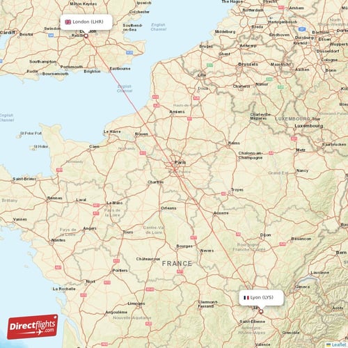 London - Lyon direct flight map