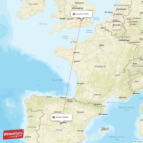 London - Madrid direct flight map