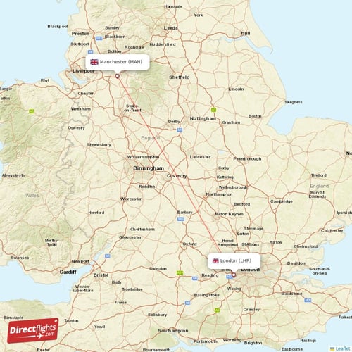 London - Manchester direct flight map