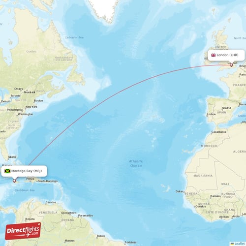 London - Montego Bay direct flight map
