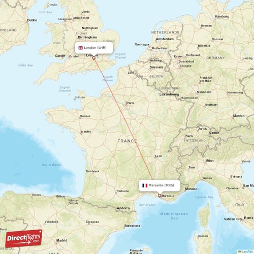 London - Marseille direct flight map