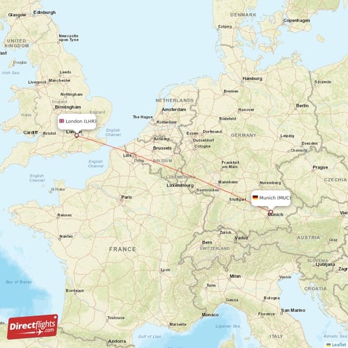 London - Munich direct flight map