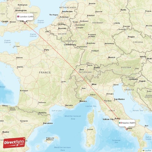 London - Naples direct flight map