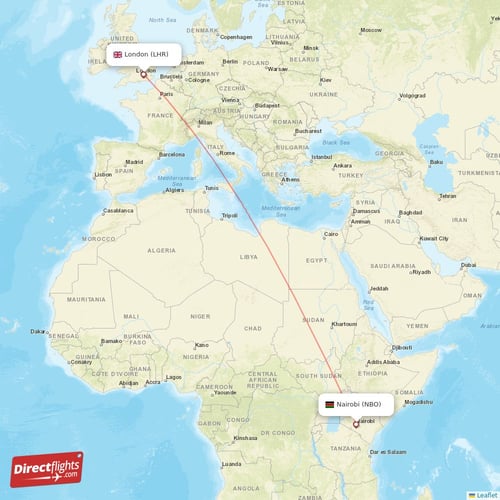 London - Nairobi direct flight map