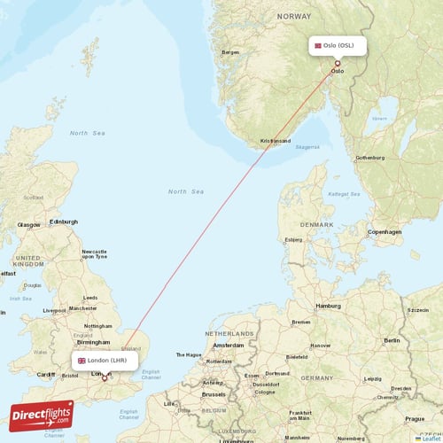London - Oslo direct flight map