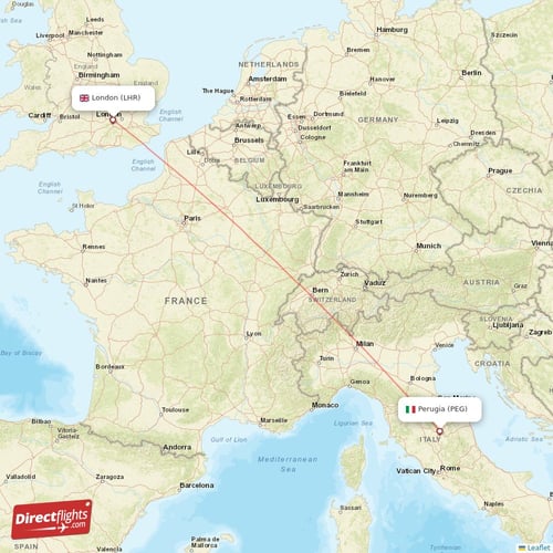 London - Perugia direct flight map