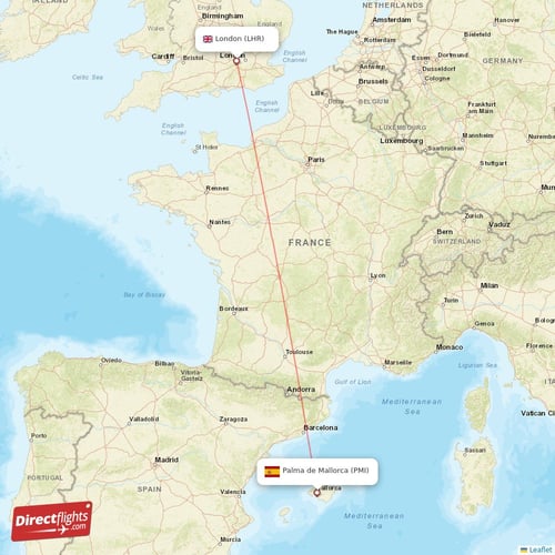 London - Palma de Mallorca direct flight map