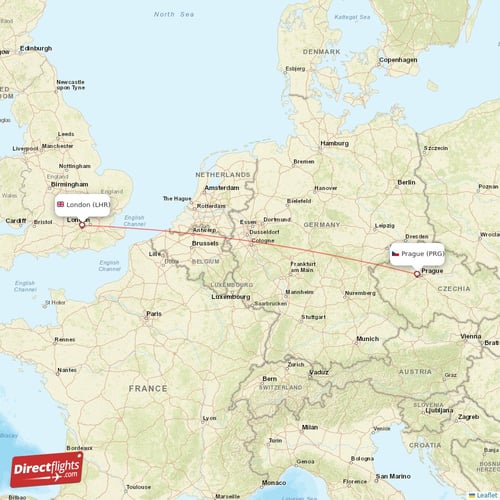 London - Prague direct flight map
