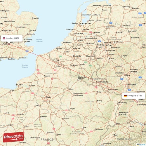 London - Stuttgart direct flight map