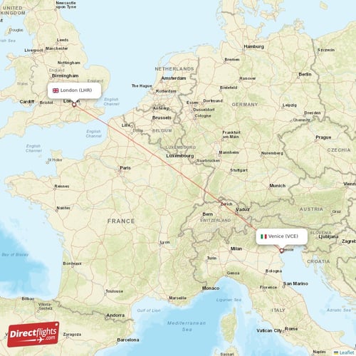 London - Venice direct flight map