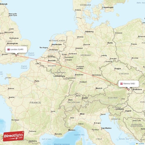 London - Vienna direct flight map