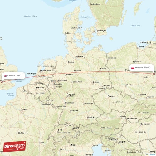 London - Warsaw direct flight map