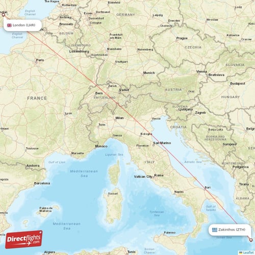 London - Zakinthos direct flight map