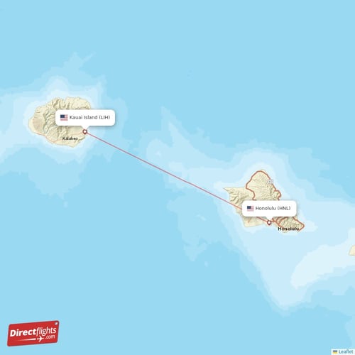 Kauai Island - Honolulu direct flight map