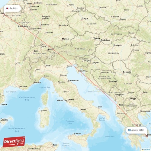 Lille - Athens direct flight map
