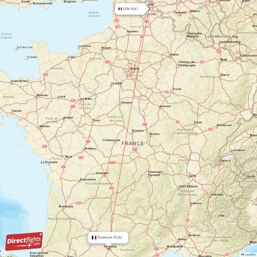 Lille - Toulouse direct flight map