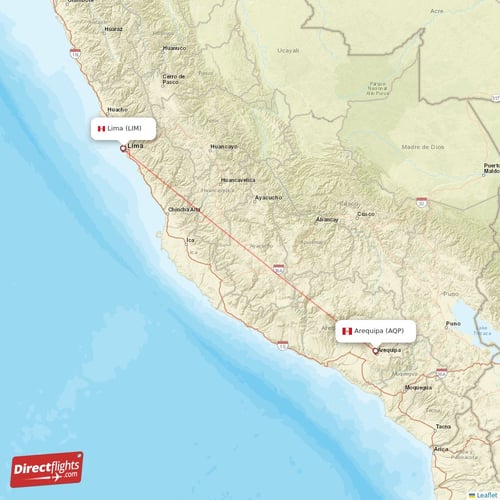 Lima - Arequipa direct flight map