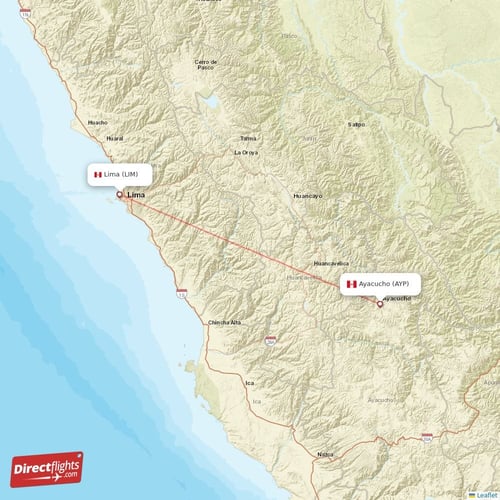 Lima - Ayacucho direct flight map