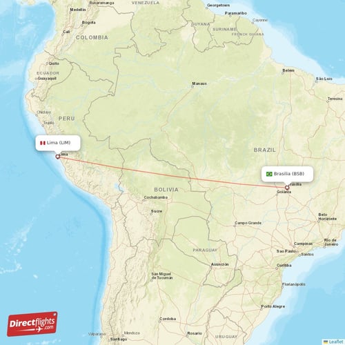 Lima - Brasilia direct flight map