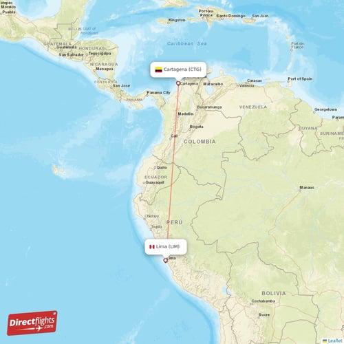 Lima - Cartagena direct flight map