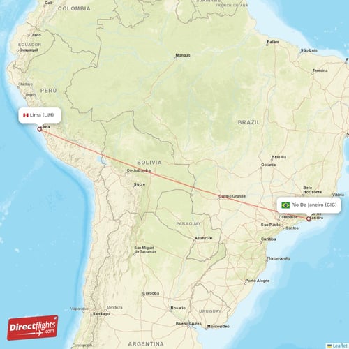 Lima - Rio De Janeiro direct flight map