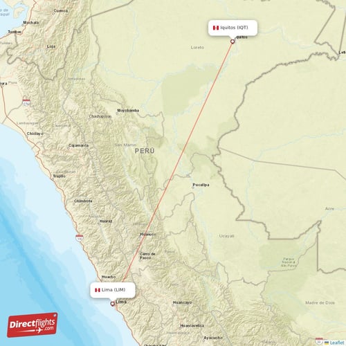 Lima - Iquitos direct flight map