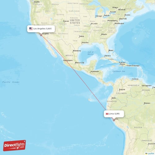 Lima - Los Angeles direct flight map