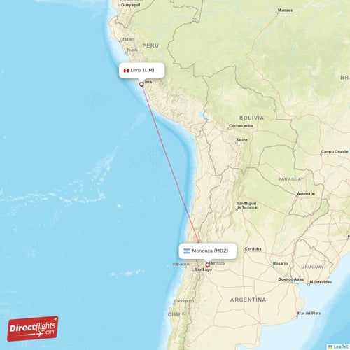 Lima - Mendoza direct flight map