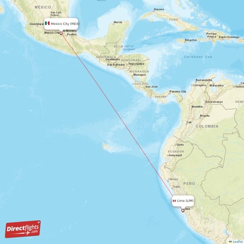 Lima - Mexico City direct flight map