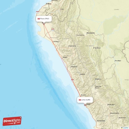 Lima - Piura direct flight map
