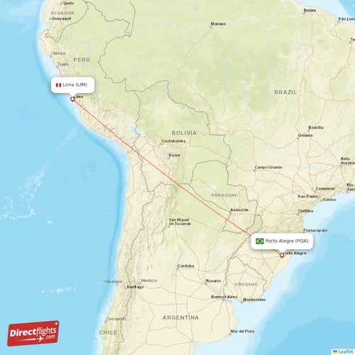 Lima - Porto Alegre direct flight map